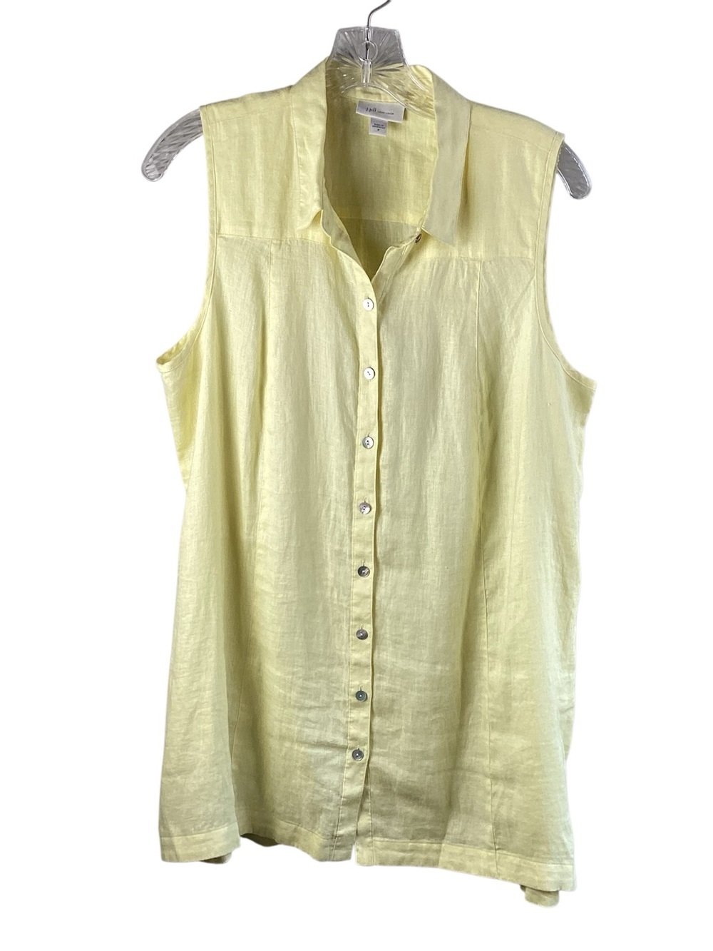 J. Jill Sleeveless Button-Down Linen Tunic in Pale Yellow 100% Linen